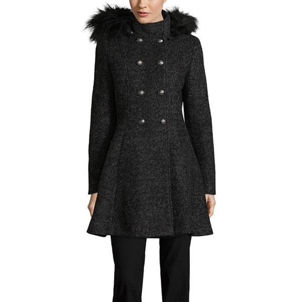 Liz Claiborne Midweight Hooded Peacoat - Black XL